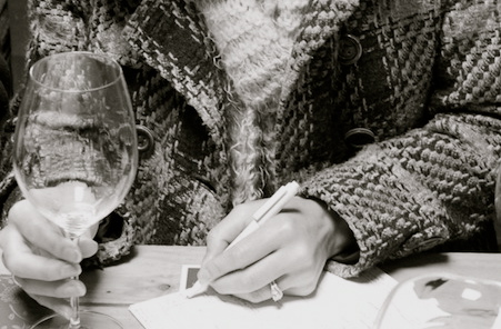 pen and paper and wine